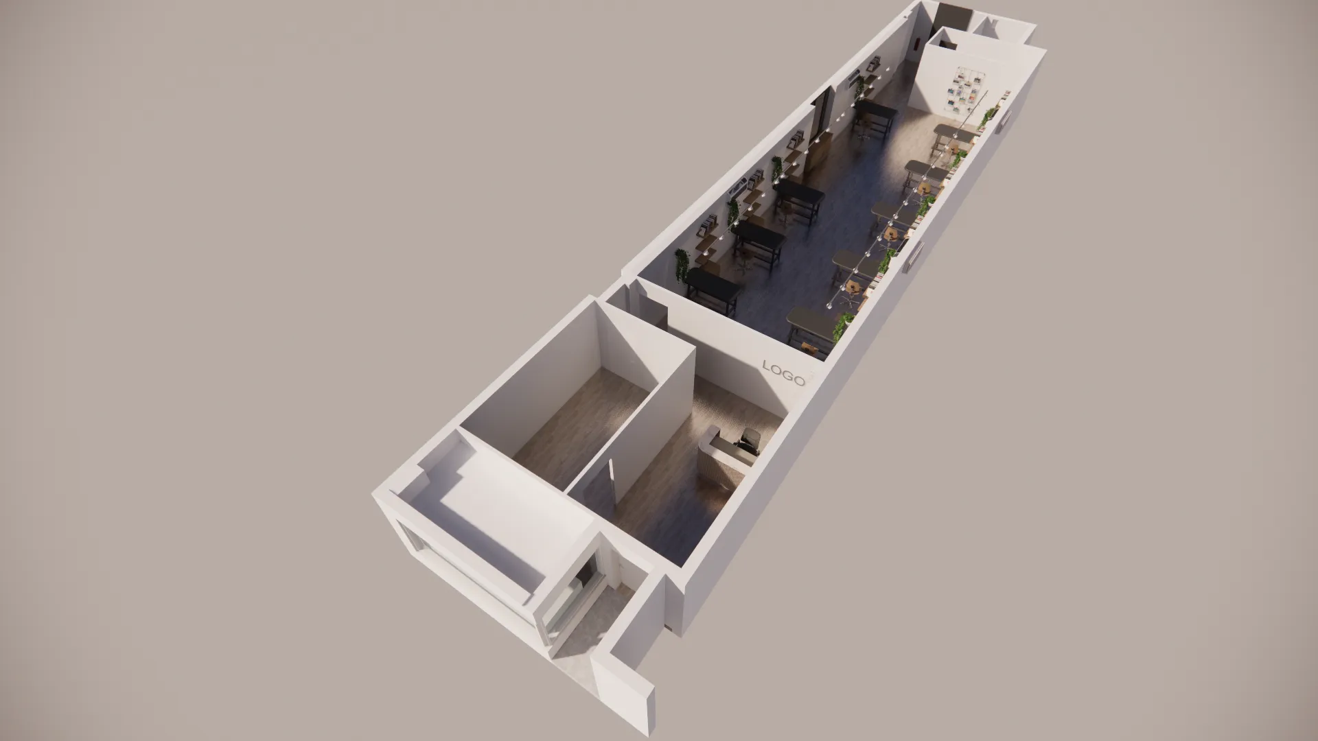 Fly Ink Tattoo — floor plan overview, IDG Design