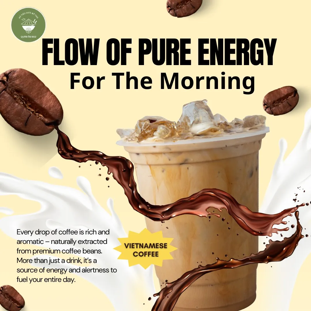 Social post — "Flow of Pure Energy for the Morning" iced Vietnamese coffee