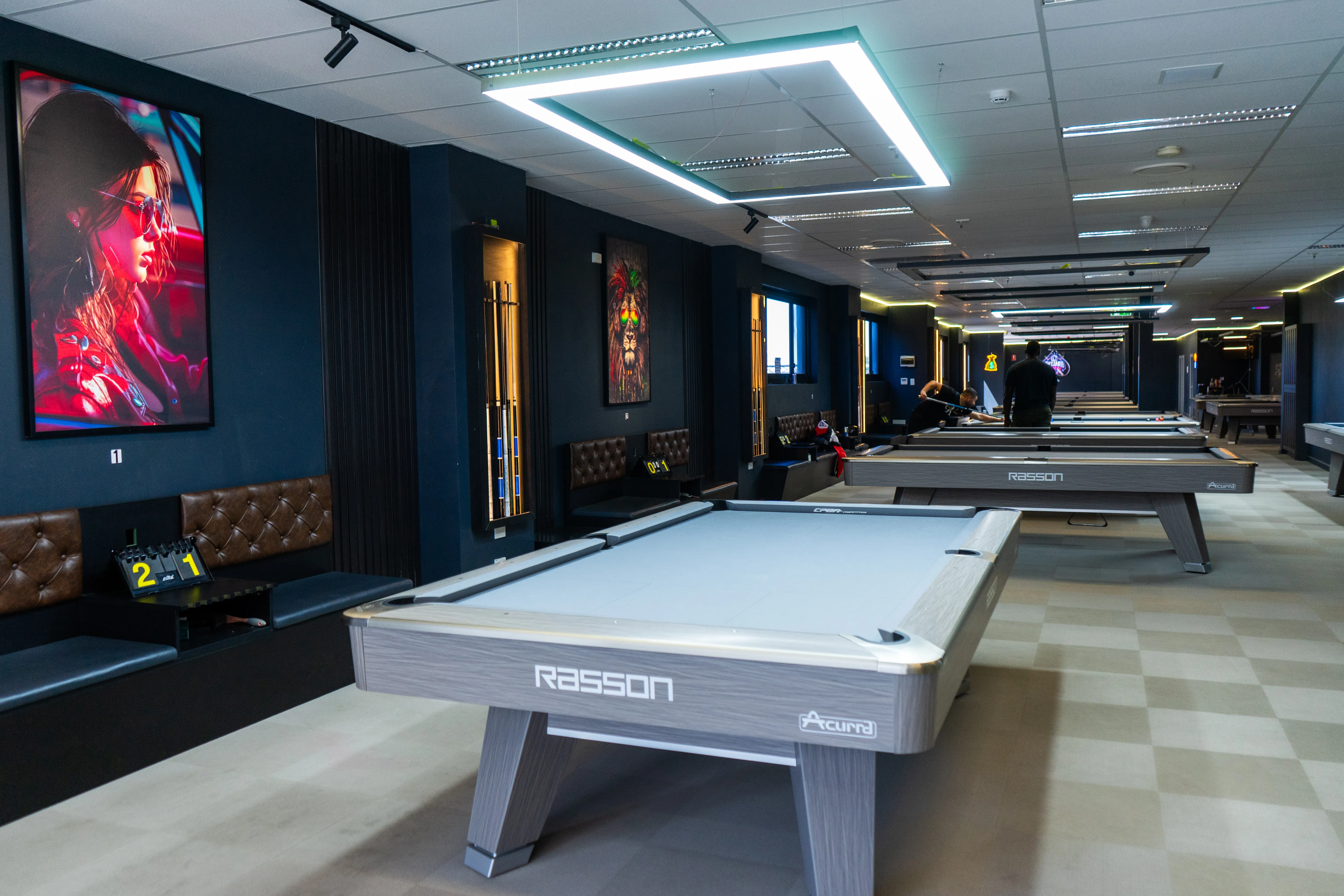 Ace Billiards Club — Cue rack detail, IDG Design