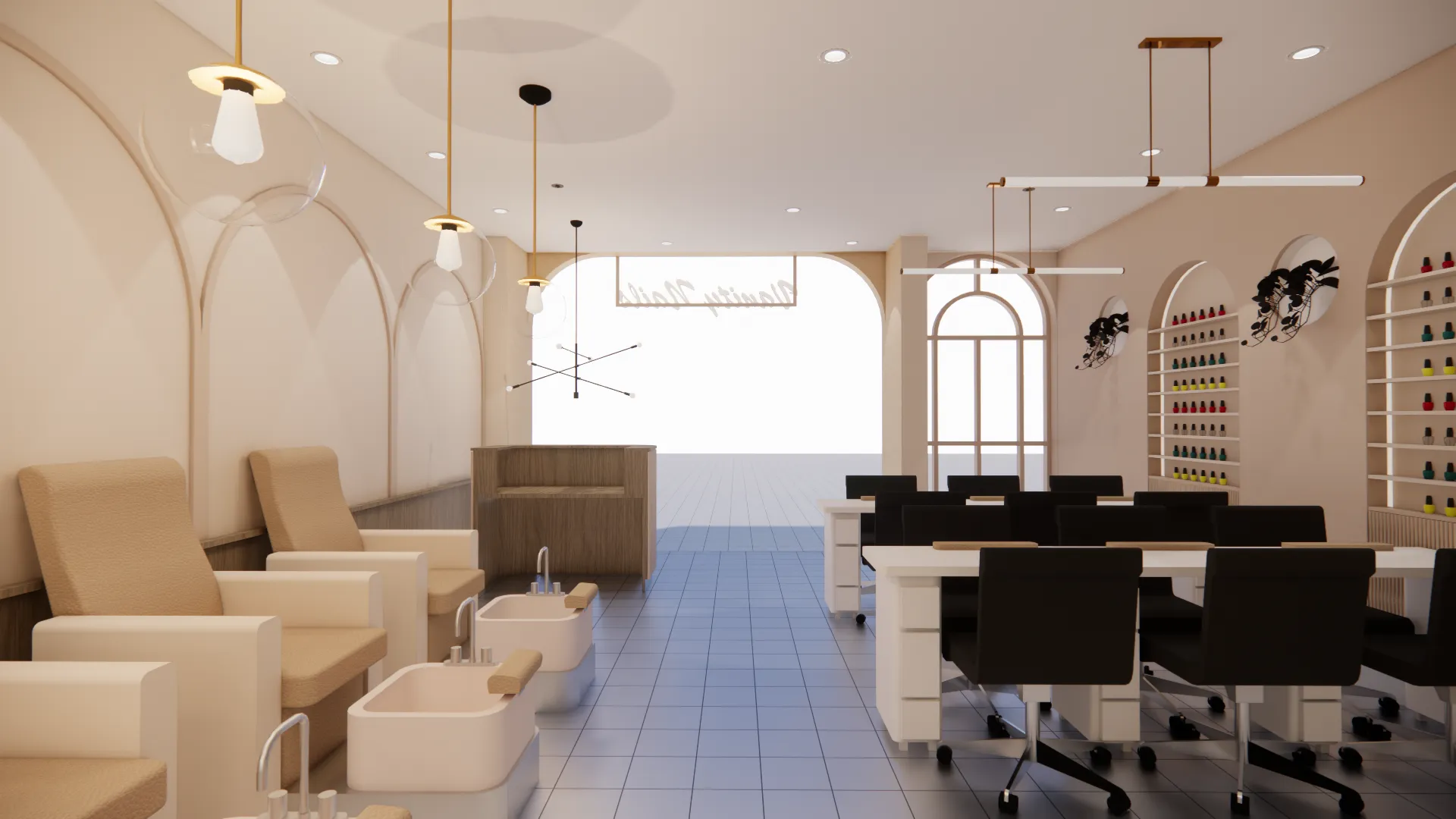 Vanity Nails Carlingford — Pedicure chairs and entry, IDG Design