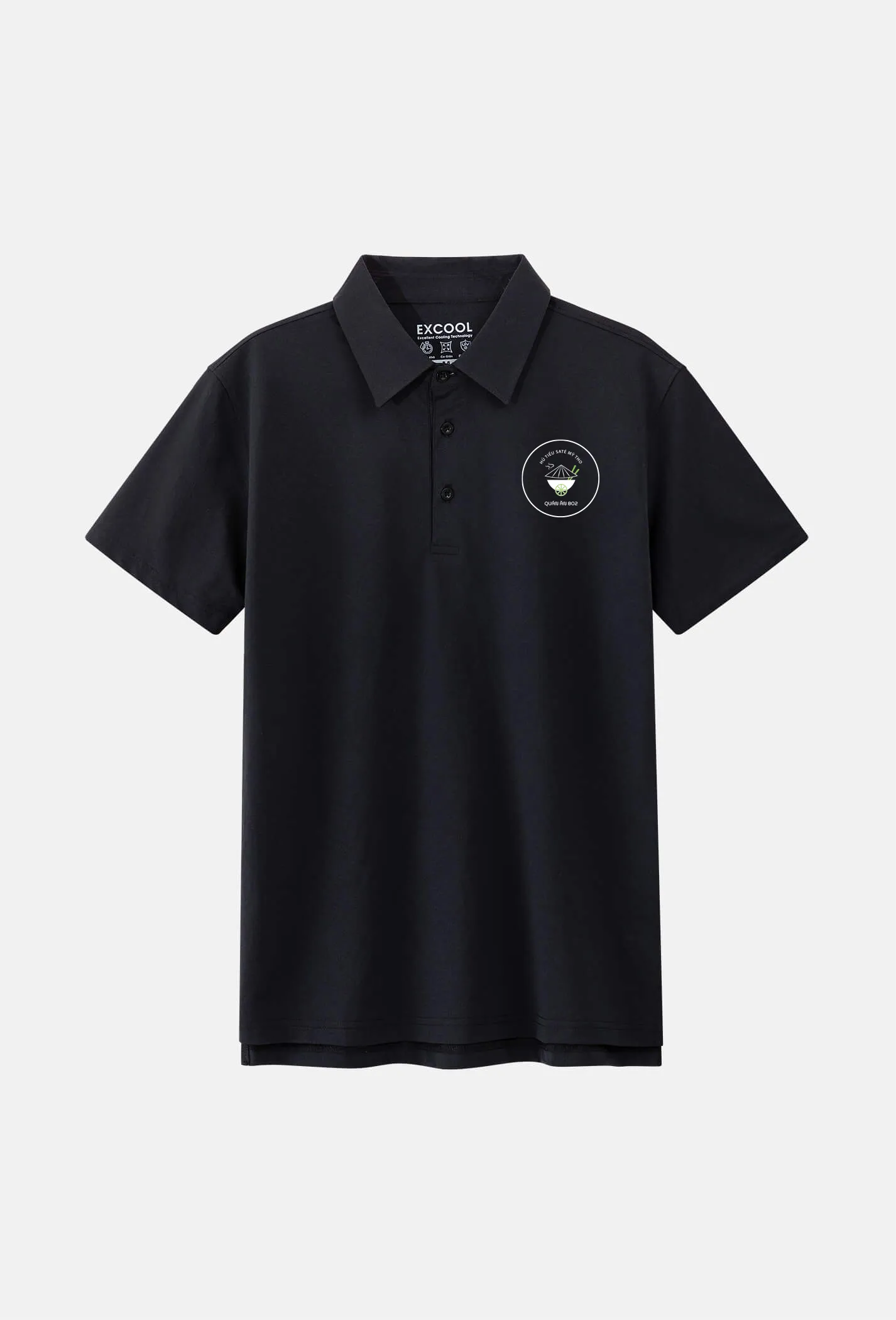 Staff uniform black polo shirt with embroidered Quán Ăn 802 chest logo